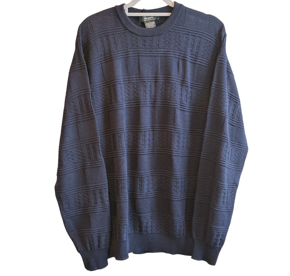 Giorgiolini Wool Blend Navy Textured Knit Crewneck Sweater Men’s L Classic Italy
